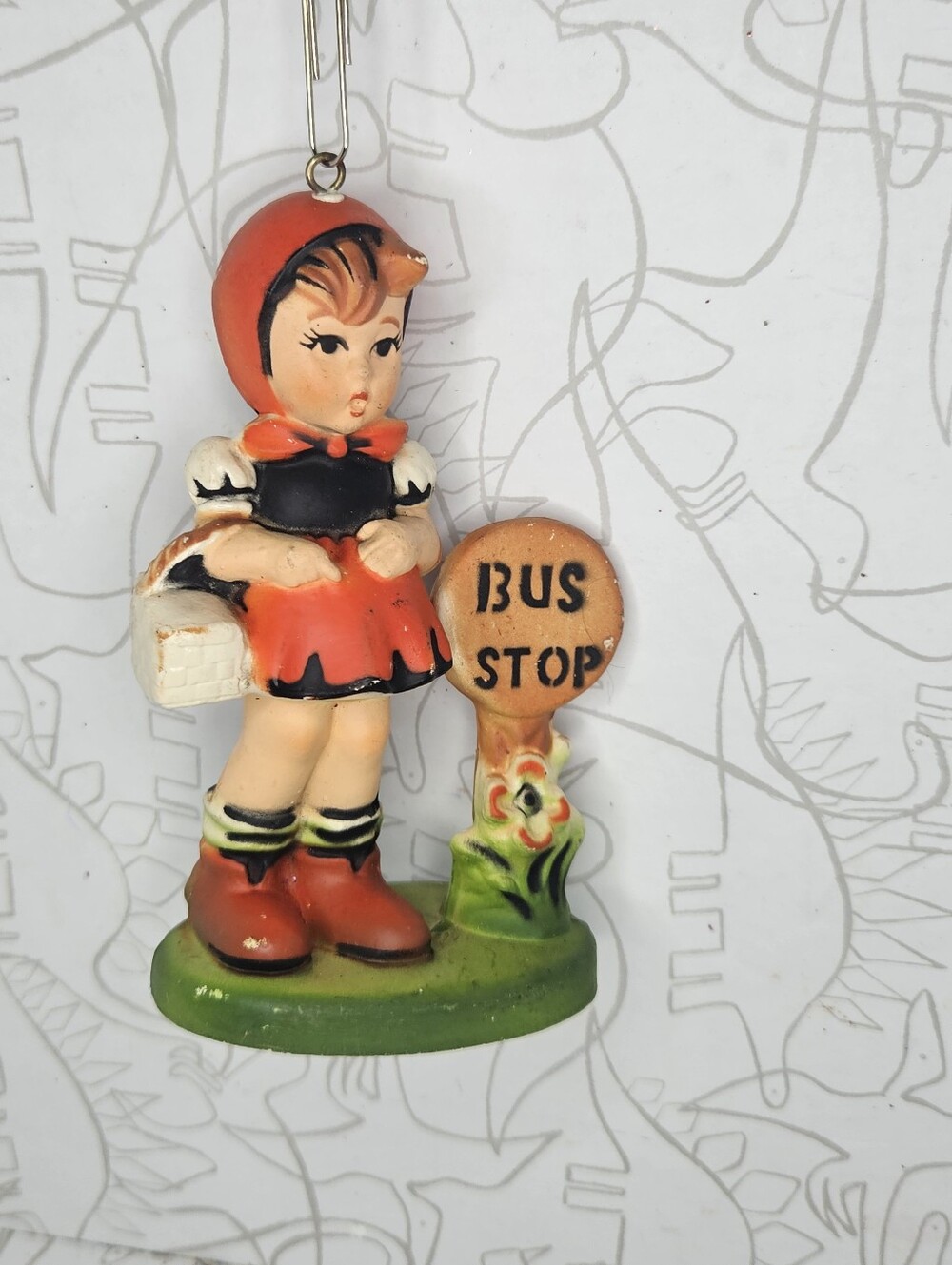 Vtg Christmas Ornament Little German Girl At Bus Stop Hummel Like